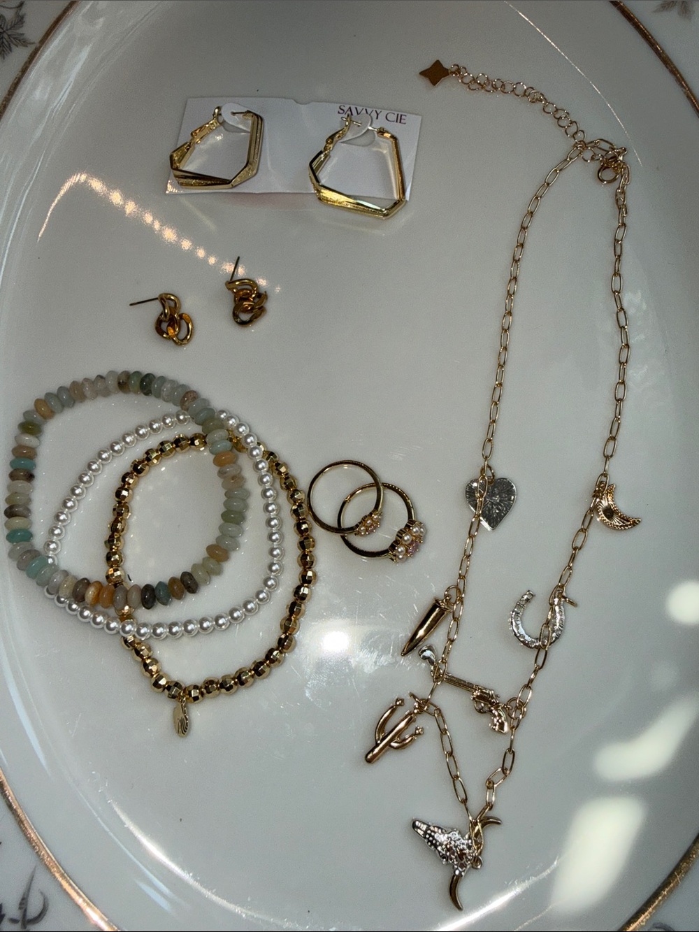 Nordstrom Bundle, Savvy Cie earrings, Multi-Charm Layered Necklace